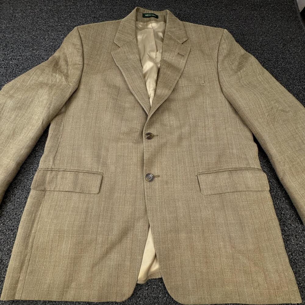 Lauren Ralph Lauren Sport Coat Mens 42R Beige Herringbone Wool Silk Canada